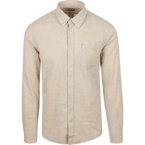Barbour - Shirt Nelson Tailored - Overhemd - Beige - Katoen en Linnen, Modern-fit, Enkel manchet, Effen dessin