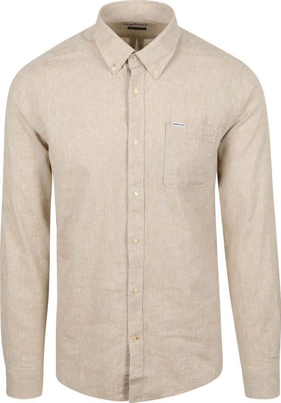 Barbour - Shirt Nelson Tailored - Overhemd - Beige - Katoen en Linnen, Modern-fit, Enkel manchet, Effen dessin