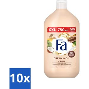 10 x Fa - Cream & Oil Cacao - Bad- & Douchegel - Cacaoboter Met Kokosolie - 750 ml - Bad- En Douchegel - Cacaoboter - Kokosolie - Hydraterend - Huidverzorging