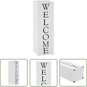 vidaXL Staal Parapluhouder - Parapluhouder - Parapluhouder Welcome staal wit - Paraplu Standaard - Wit Parapluhouder - Moderne Parapluhouder
