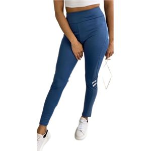 Sportlegging - Dames - Highwaist - Maat S-M 36-38 - Yoga legging - Kleur Blauw - doorzichtig stukje benen.