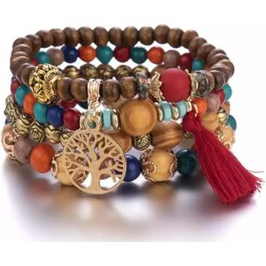 UrbanGoods - Boheemse stijl Armbanden - Rood - Houten Armband - kralen armband - Levensboom