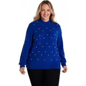 Zachte opengewerkte kralen trui met opstaande kraag