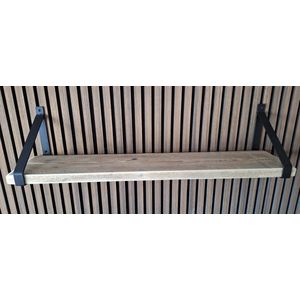 Hoexs - Steigerhout - 90 cm - Metalen Plankdragers Zwart - Industrieel - Wandplank - Decoratie - Keukenplank