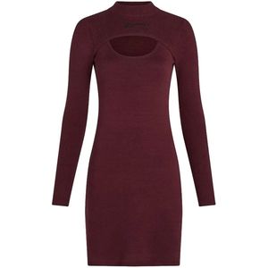 KARL LAGERFELD - Gebreide Jurk - Bourgogne/Zwart - Aansluitende Pasvorm - Lange Mouw
