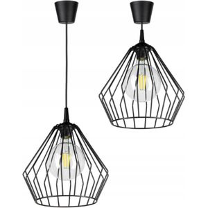 Hanglamp - Plafondlamp Industrieel Slaapkamer Diamant Zwart Draadkap Groot