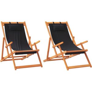 vidaXL-Strandstoelen-2-st-inklapbaar-stof-zwart