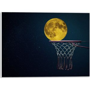 PVC Schuimplaat - Maan met Gele Gloed in Basketbal Net - 40x30 cm Foto op PVC Schuimplaat (Met Ophangsysteem)