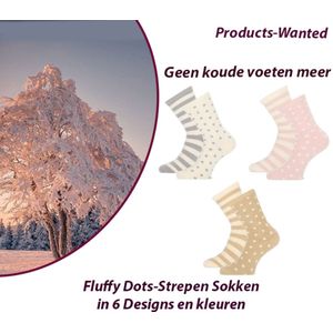 6 Paar Dames Super Zachte Fluffy Dots-Strepen Sokken in 6 Designs en Kleuren
