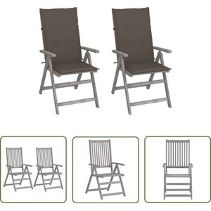 vidaXL Lounge Stoel - Tuinstoel - Tuinstoelen 2 st verstelbaar met kussens massief acaciahout - Buitensteun - Acacia Hout - Grijs