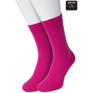 Bonnie Doon Basic Sokken Kinderen Fuchsia maat 31/34 - 2 paar - Unisex - Jongens en Meisjes - Basis Katoenen Sok - Kids - Gladde Naden - Brede Boord - Perfecte Pasvorm - 2-pack - Multipack - Effen - Roze/Paars - Fuchsia - OL7334012.230