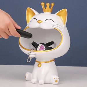 Lachende kat, lachende kattenfiguren, standbeeld, Lucky Big Mouth kat, sieraden, sleutels, opbergdoos, lachende kattenfiguren, opbergbox voor moderne woonkamer, bureau