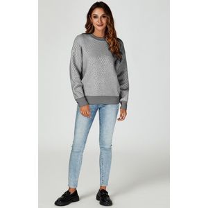 Chique geometrische intarsia gebreide trui in grijs