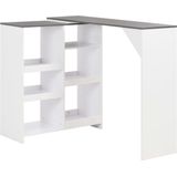 The Living Store Bartafel L-vormig - 138 x 39 x 110 cm - Wit met grijs tafelblad - Verplaatsbaar schap