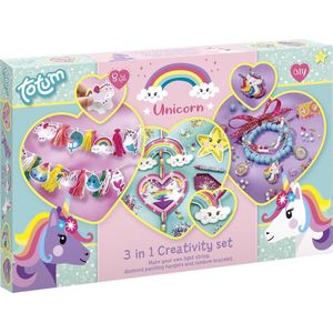 Totum Unicorn armbandjes maken 3 in 1 XL knutselset 3 activiteiten creatief speelgoed - diamond painting, armbandjes en lichtslinger maken cadeau tip