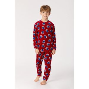 Woody pyjama velours jongens - rood met schaap all-over print - 222-1-PLC-V/908 - maat 152