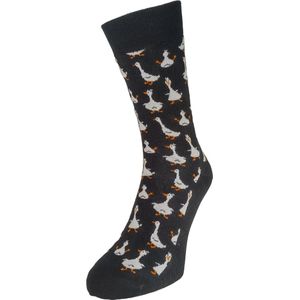 Bonnie Doon Funny Goose Sok Grappige Ganzen Zwart Vrolijke Heren Sokken maat 40/46 - Gladde Teennaad - Katoen - Word Je Vrolijk en Happy van - Cadeau sokken - Zachte Voorgewassen Katoen - OEKO-TEX gecerificeerd - Black - BT992140.101