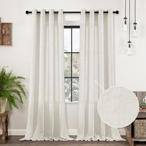 Linnen gordijnen met oogjes half transparant linnen gordijn voile raamsjaal Dekosjaal voor slaapkamer kinderkamer woonkamer, H 245 x B 140cm, set van 2, gebroken wit