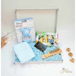 Geschenkset 7 stuks - kraamcadeaus voor jongen - Hawsaz.nl cadeau - Mickey Mouse Bijtring - Geschenkset -| Babycadeau | Babyshower | Geboortecadeau | Houten borstel - Babyverzorging