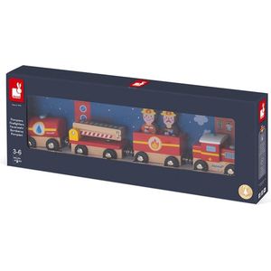 Janod Story - Brandweer Trein - Magnetische Trein - 4 Magnetische Auto's En 2 Brandweermannen - Geschikt Vanaf 3 Jaar