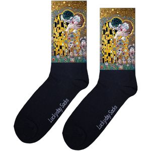 LuckyDay Socks - Klimt sokken - Kunst - Verjaardag cadeau vrouw en man - Vrolijke sokken - Valentijns cadeau - Kerst sokken - Grappige sokken - Leuke dames en heren sokken - Moederdag - Vaderdag - Socks maken Happy - Maat 37-44