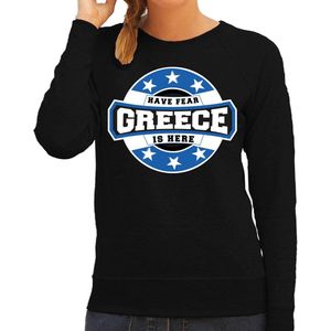 Have fear Greece is here sweater met sterren embleem in de kleuren van de Griekse vlag - zwart - dames - Griekenland supporter / Grieks elftal fan trui / EK / WK / kleding L