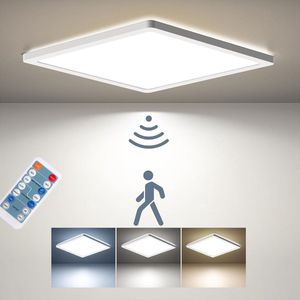 Badkamer Plafondlamp - Plafondlamp LED met radar bewegingsmelder 24W - plat - afstandsbediening - paneel - bewegingssensor - badkamer hal - trap toilet - garage kelder - balkon - 30cm
