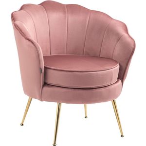CLP Rosita Fauteuil - Met armleuning - Goudkleurig metalen frame - Velvet - Fluweel - roze