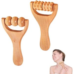 Houten Massage Roller Set - Handmassagerol en Nekmassagerol voor Gezicht en Hals, Anti-Cellulitis Massage Gereedschap