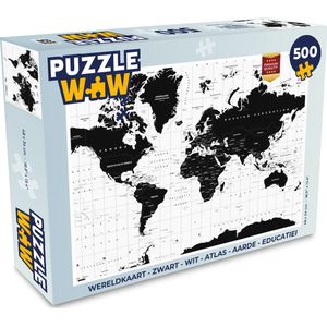 Puzzel Wereldkaart - Zwart - Wit - Atlas - Aarde - Educatief - Legpuzzel - Puzzel 500 stukjes