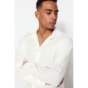 Trendyol Ecru Slim-Fit, Getextureerd, Gebreid Overhemd Met Lange Mouwen Tmnss23Go00054