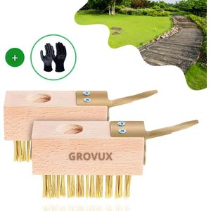 Grovux® Onkruidborstel - 2 STUKS - Onkruidverwijderaars - Onkruidtrekker - Onkruidbestrijding – Onkruidkrabber - Voegenborstel - Voegenreiniger - Staalborstel - Incl. Tuinhandschoenen