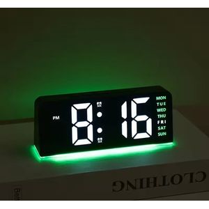 Innovatieve LED Digitale Wekker met Groene Sfeerverlichting, Datumweergave en USB Aansluiting – Modern Plat Design voor Thuis en Kantoor