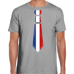 Bellatio Decorations Verkleed shirt voor heren - stropdas Frankrijk - grijs - supporter - themafeest M