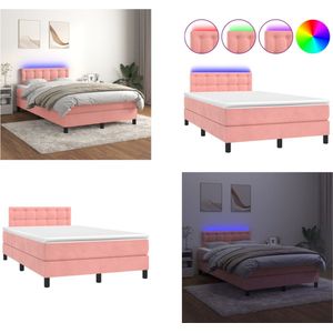 vidaXL Boxspring met matras en LED fluweel roze 120x200 cm - Boxspring - Boxsprings - Bed - Slaapmeubel