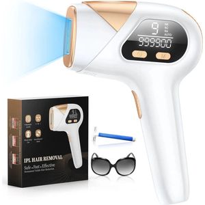 Enkilight- Lichtontharingsapparaat- 999900 Flitsen- Permanente Haarverwijdering- Laser ontharingsapparaat- Laser ontharing- Ontharing voor thuis- Wit- Pijn vrij- Incl. beschermbril en scheermes- 9 modes