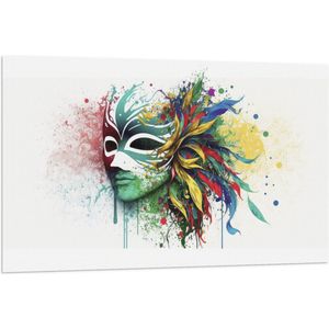 Vlag - Waterverf Tekening van Kleurrijke Carnavals Masker tegen Witte Achtergrond - 120x80 cm Foto op Polyester Vlag