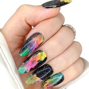 SD Press on Nails - No. 71 Electric Voodoo Zwart Neon Smoke - Plaknagels - Gelnagels - Handgemaakte Nagels - 20 stuks - Cosplay - Accessoires - (gel)Nagellak - Nagelstudio - Nail Art - Nagels met lijm - Lange Nageltips