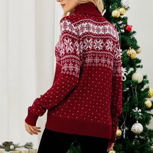 Dames Kersttrui Met Kleine Opstaande Kraag, Warme Gebreide Trui Met Strepen En Sneeuwvlokken, Wintertruien Voor Dames, Tops Met Lange Mouwen Rood S