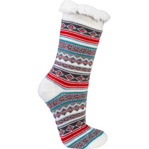 Socks 4 Fun - Warme huissok - anti slip zool - grijs/wit - 1 maat - A