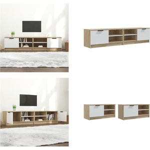 vidaXL Tv-meubelen 2 st 80x35x36-5 cm bewerkt hout wit en sonoma eiken - Tv-kast - Tv-kasten - Tv-meubel - Hifi-meubel