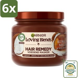 Garnier - Loving Blends - Haarmasker - Kokosmelk & Macadamia - Normaal tot Droog Haar - 340 ml - Voordeelverpakking - 6 stuks - Macadamia masker - Droog haar