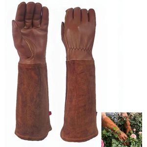 1-Paar Tuinhandschoenen - Prikbestendige leren tuinhandschoenen - Rozen snoeihandschoenen - Snijbestendige handschoenen - Unisex runderleren tuinhandschoenen - Geschikt voor het snoeien van rozen, tuinieren en andere tuinwerkzaamheden - Bruin