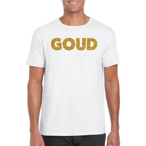 Bellatio Decorations feest t-shirt voor heren goud - glitter tekst - foute party/carnaval - wit XL