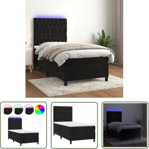 The Living Store Boxspring met matras en LED fluweel zwart 90x190 cm - Boxspring - Led Bed - Velvet Bed - Tweepersoonsbed - King Size Bed