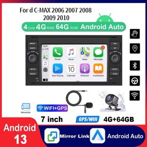 4+64G Android 13 Car Stereo for Ford C-MAX 2006 2007 2008 2009 2010, Built-in Wireless CarPlay Android Auto 7in Car Radio with GPS WiFi Bluetooth FM SWC Mirror Link Split Screen + AHD Backup Camera