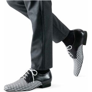 Nueva Epoca Cordoba - Argentijnse Tango Dansschoenen Heren - Zacht leer - Suède zool - Gevlochten leer - Vetersluiting - Comfortabele pasvorm - Nueva Epoca - Zwart Wit - 40