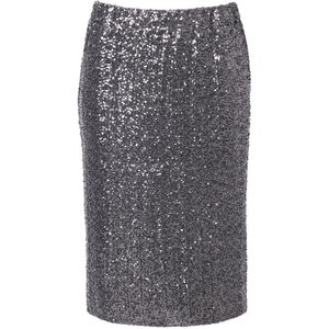 MIAMODA - Dames - Rok met pailletten smal elastische tailleband - Zilver - Maat 42