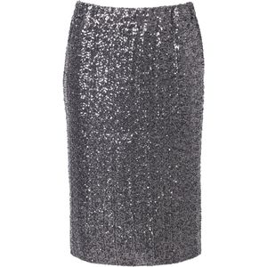 MIAMODA MIAMODA - Dames - Rok met pailletten smal elastische tailleband - Zilver - Maat 42