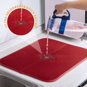 Microvezel afdruipmat voor keuken, 44 x 36 cm, 2 stuks, gootsteen en servies, droogmat, tafelonderlegger (rood)